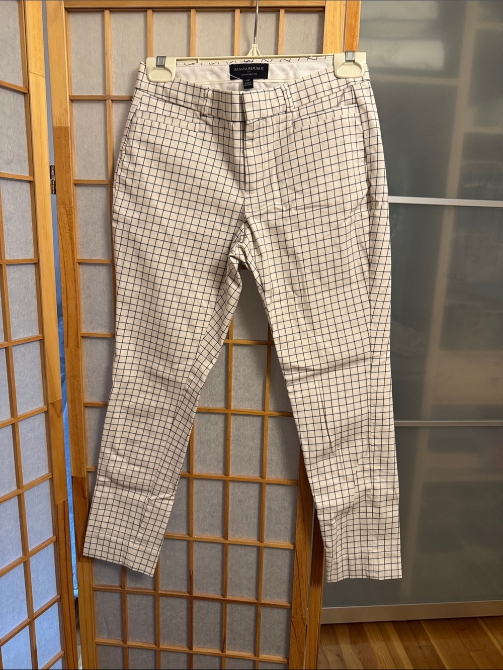 Banana Republic Beige Windowpane Chinos with dark blue Grid